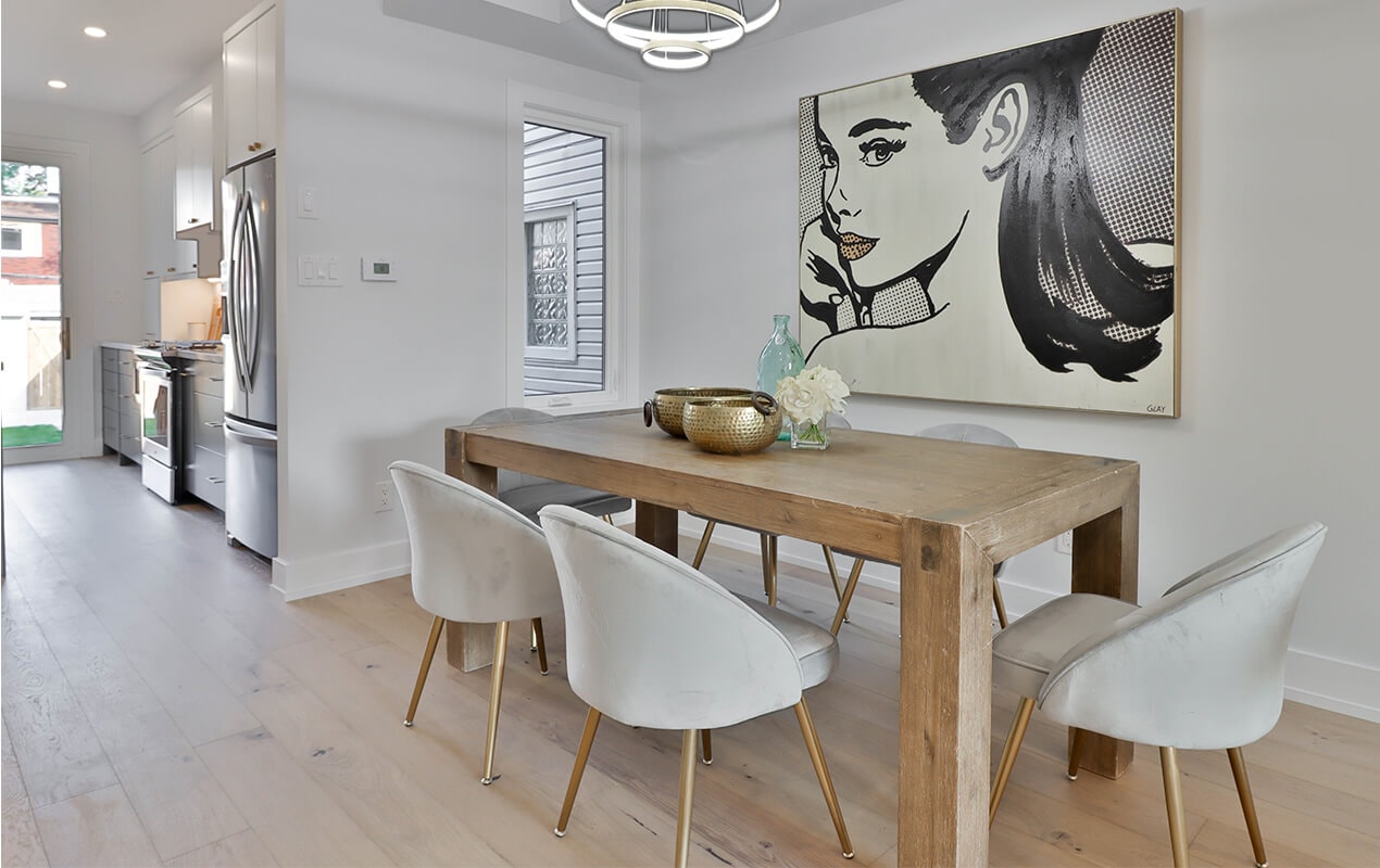 Small dining room interior with wall art