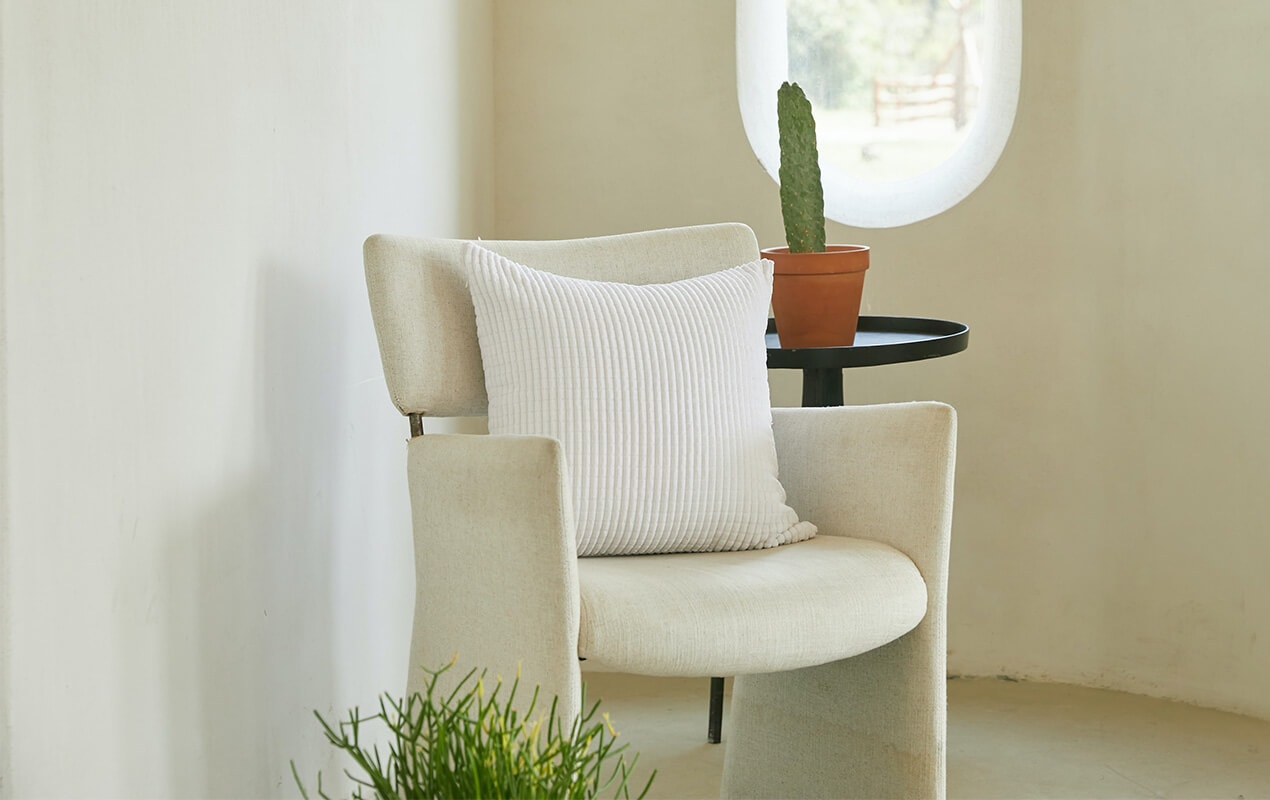 Minimal room interior with chair and plant decor