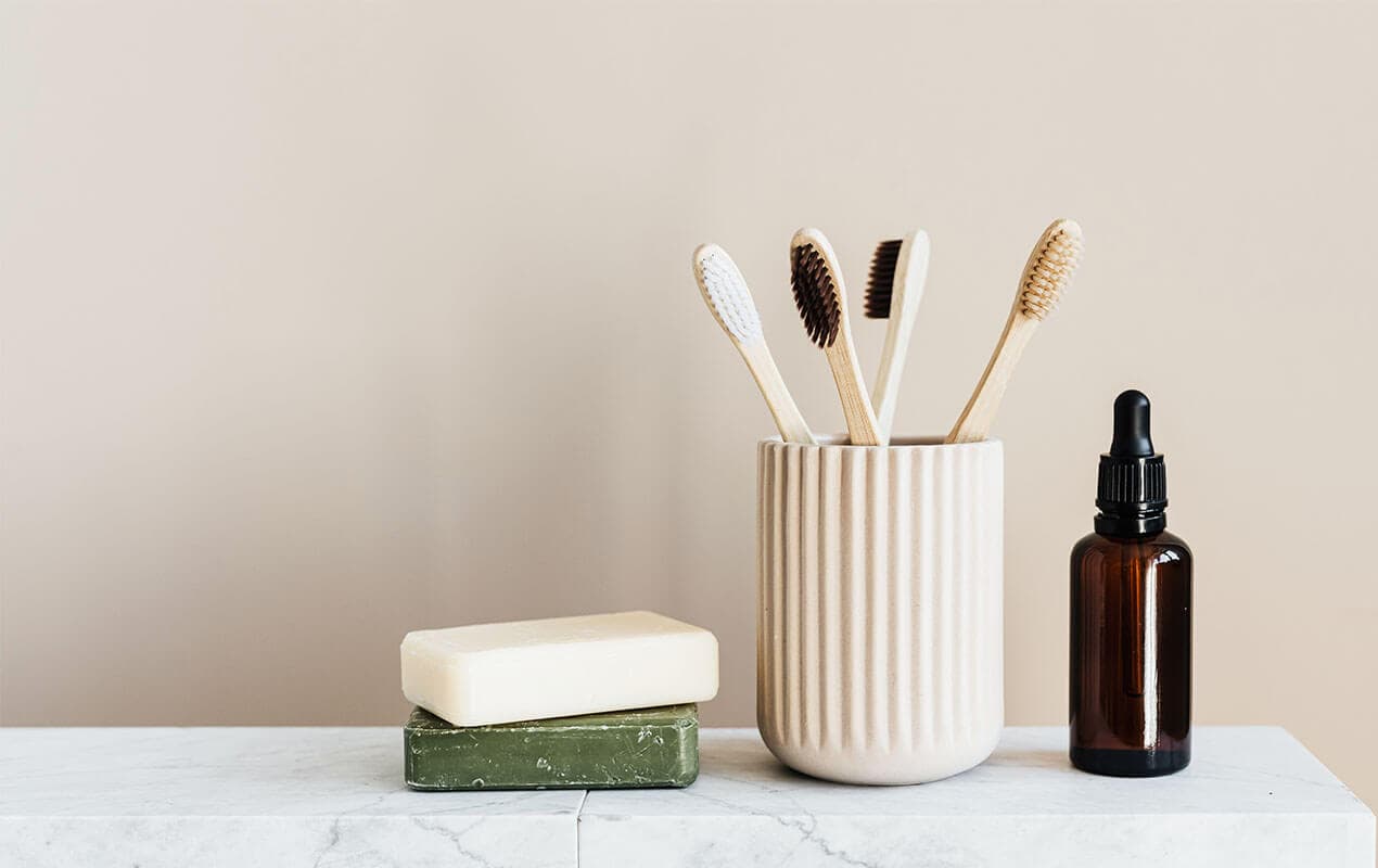 Sustainable wooden toothbrushes and soap