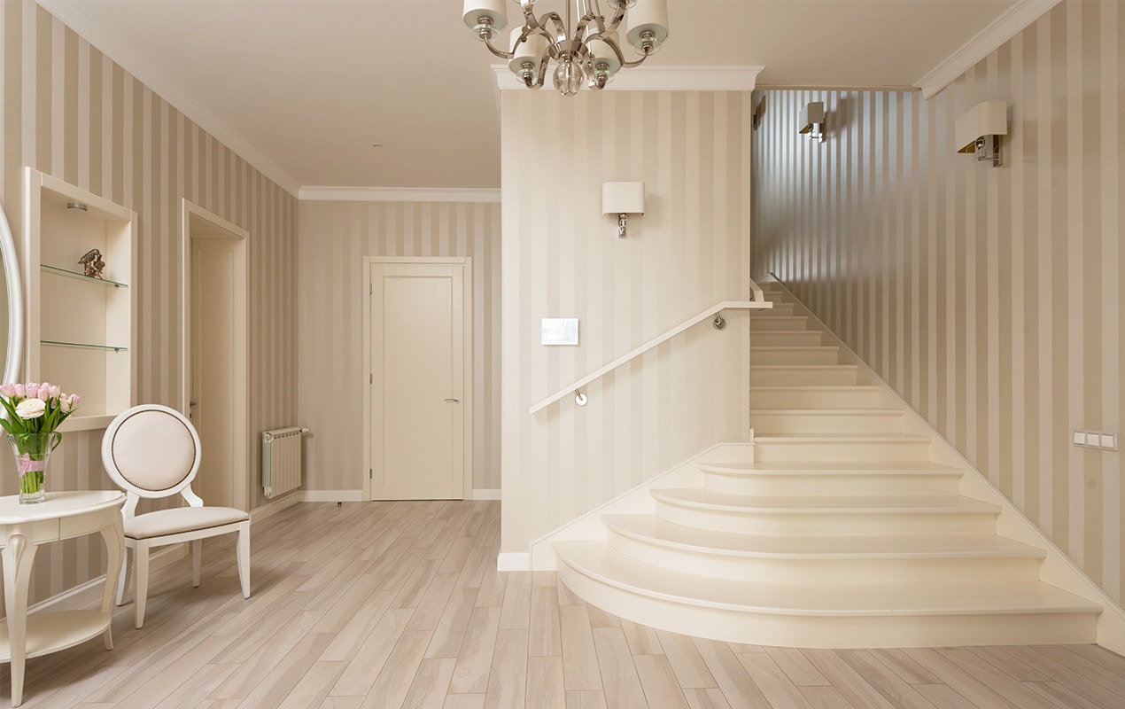 Interior design with striped wallpaper