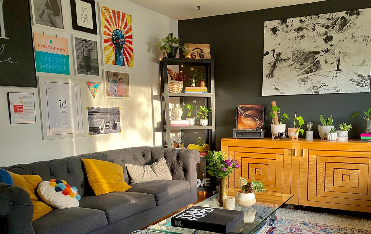 Living room corner with low light houseplants