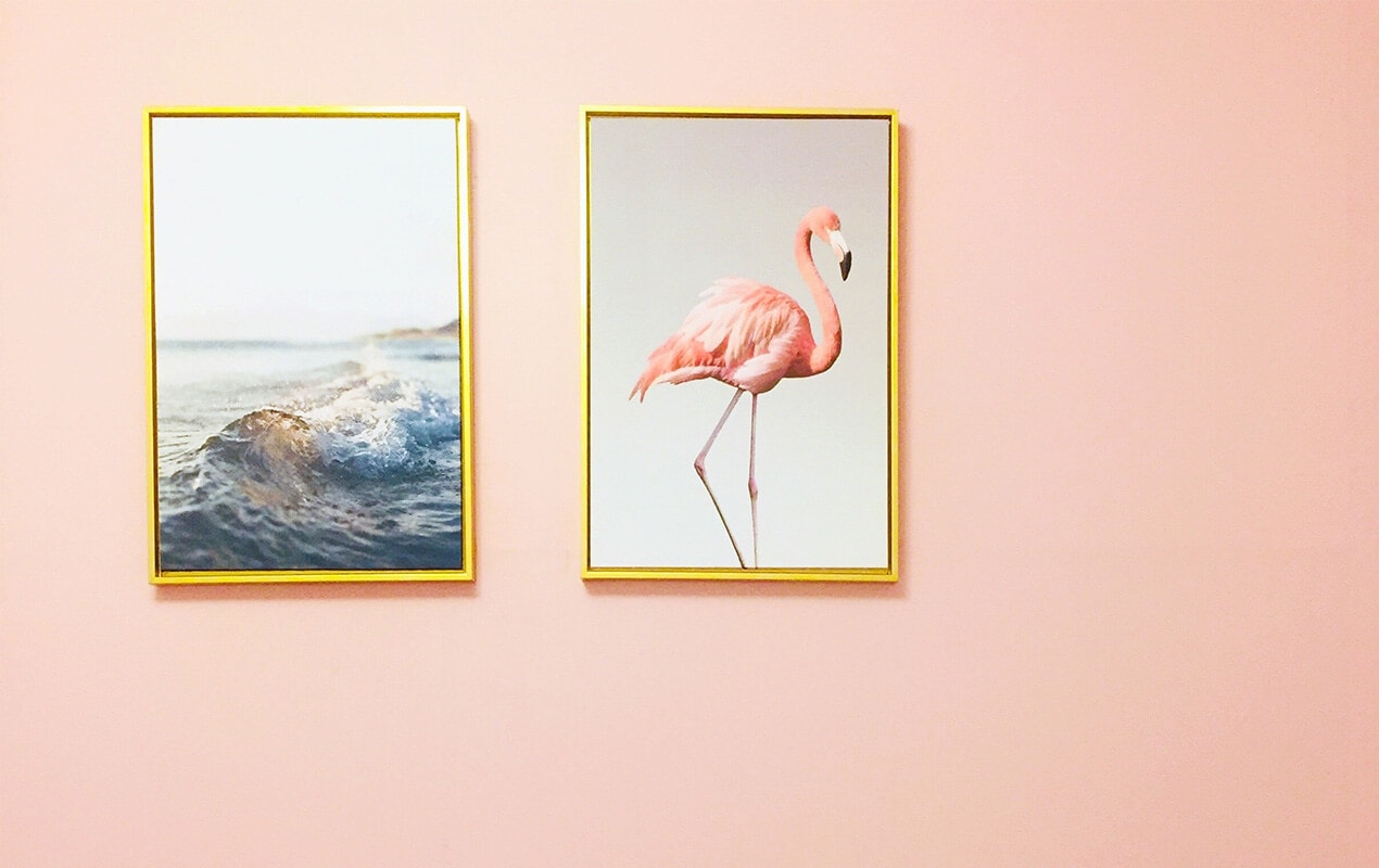 Flamingo painting on pink wall