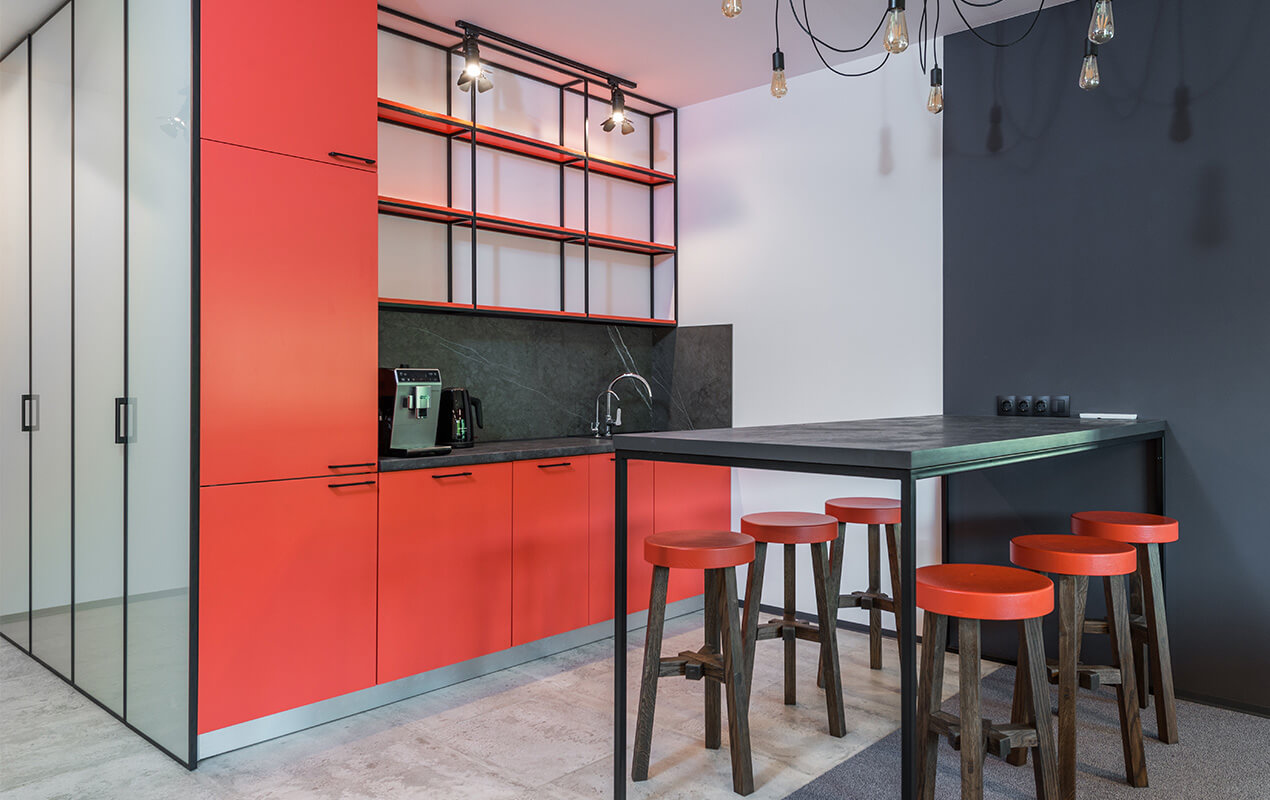Bold red kitchen interior design