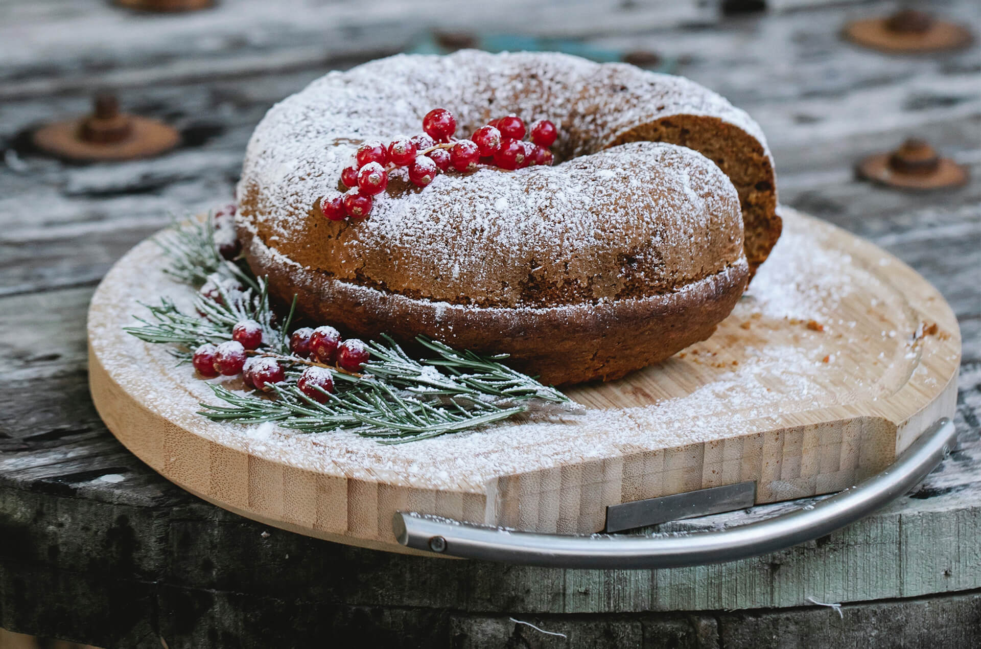 Round Wooden Tray For Serving by DeCasa Collections