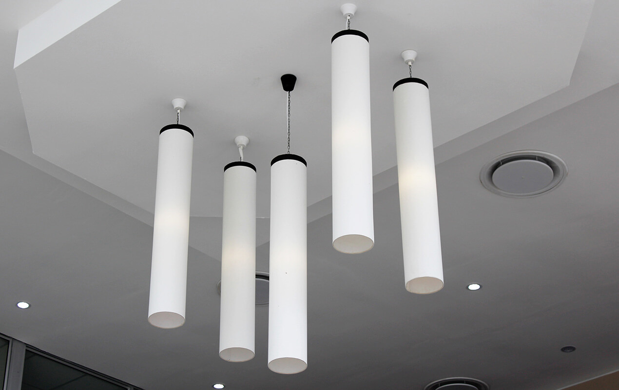 Ceiling light with five hanging cylinders