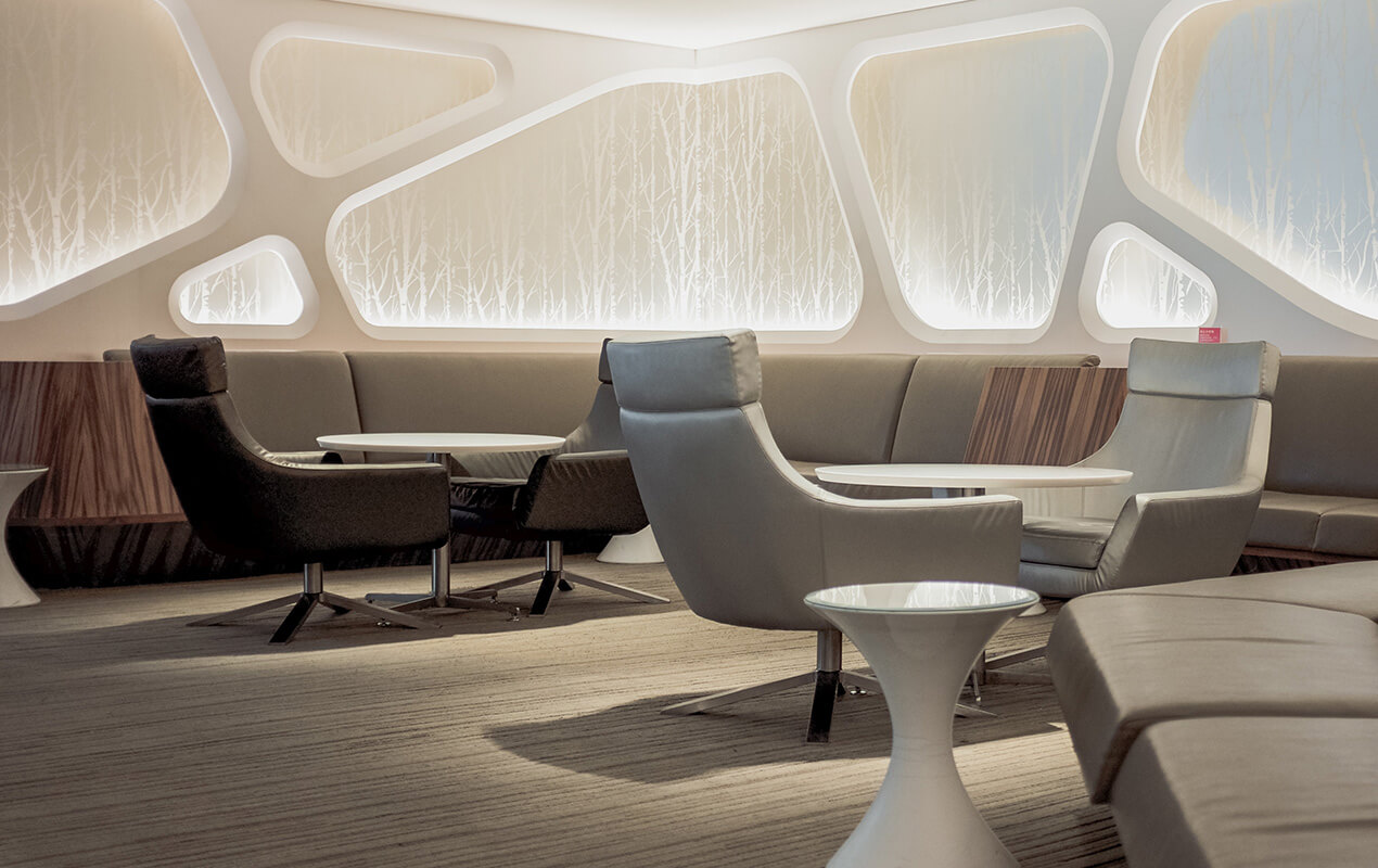 Egg chairs in futuristic setting