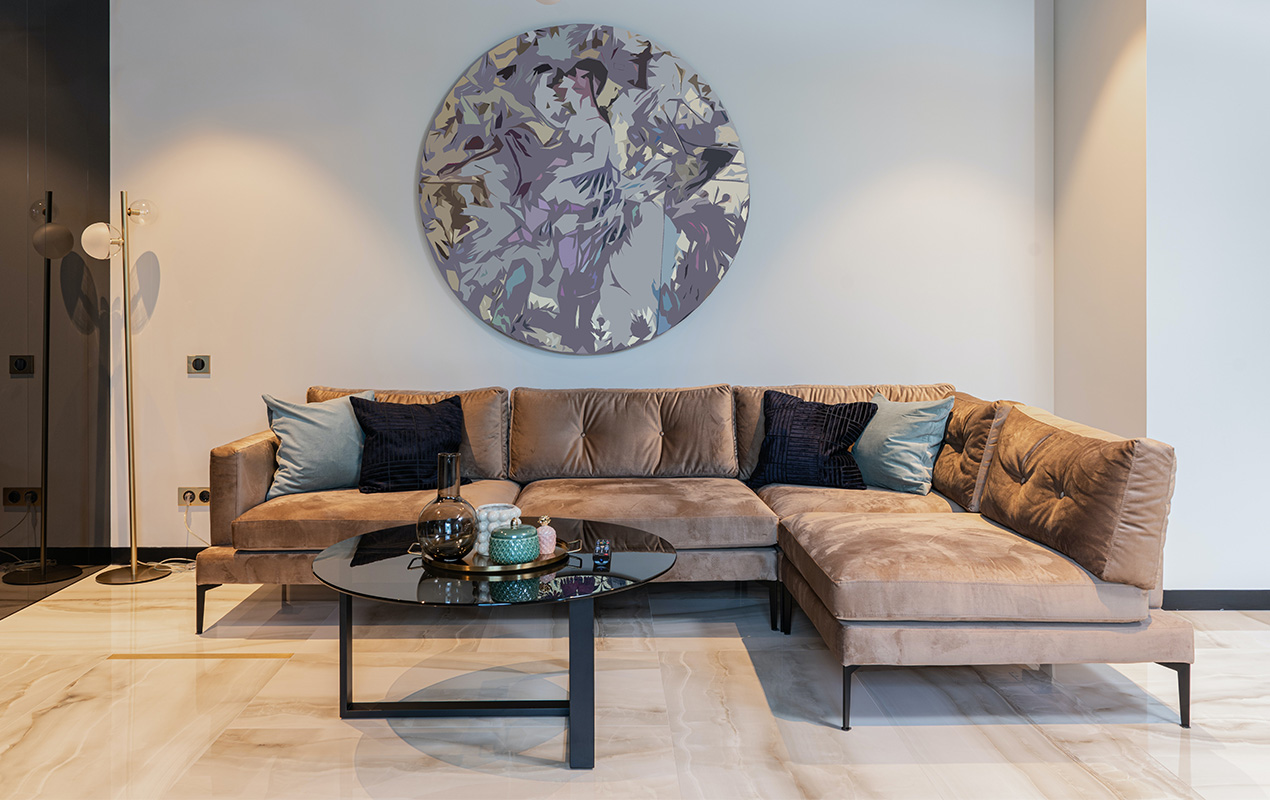 Modern décor with wall art on a greige background