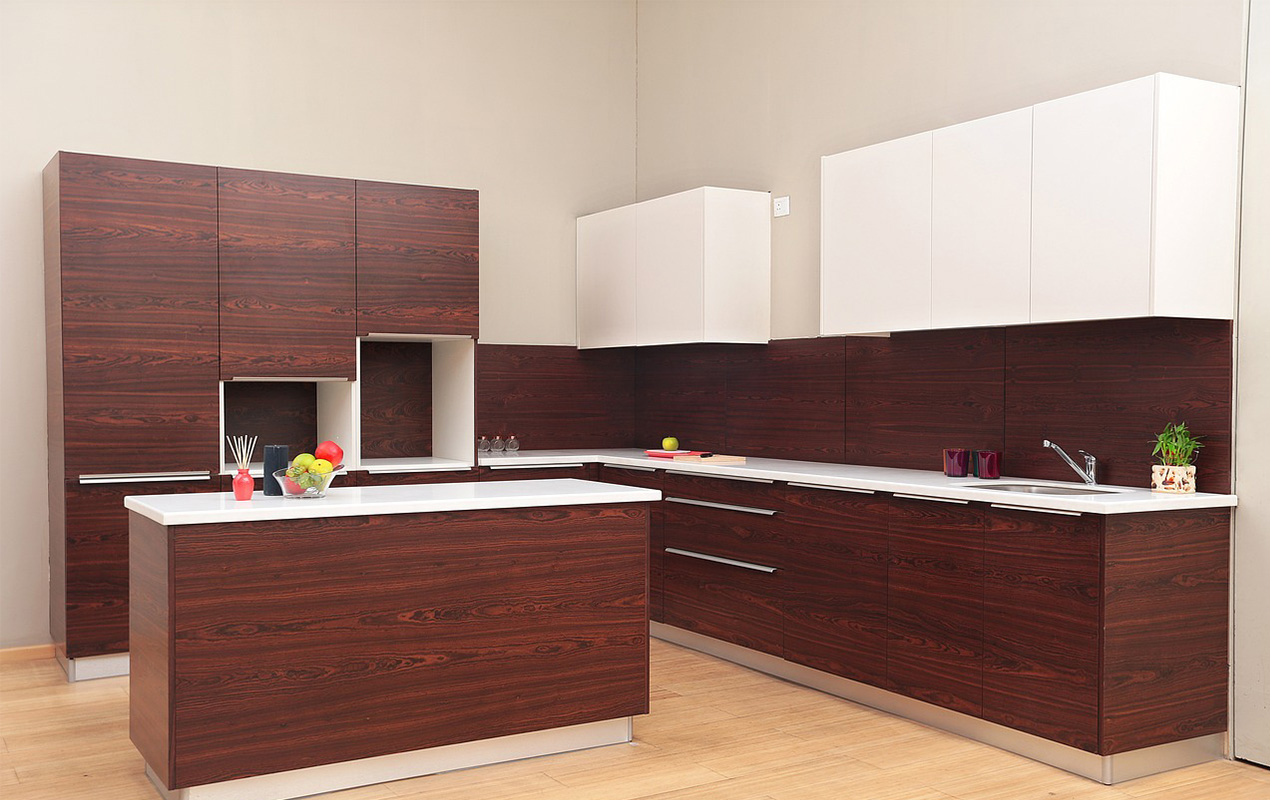 Dark wood kitchen island by DeCasa Collections