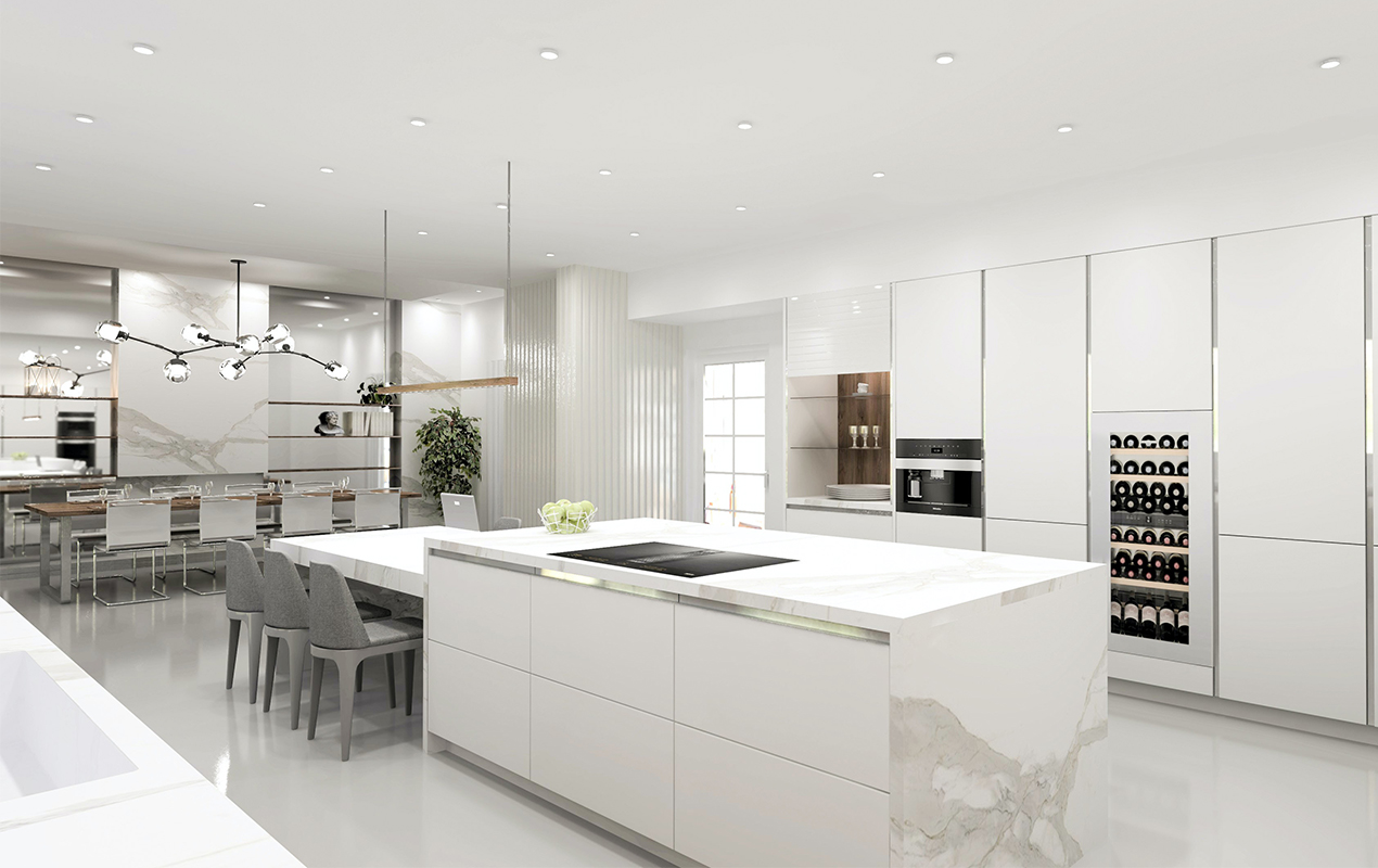White marble kitchen by DeCasa Collections