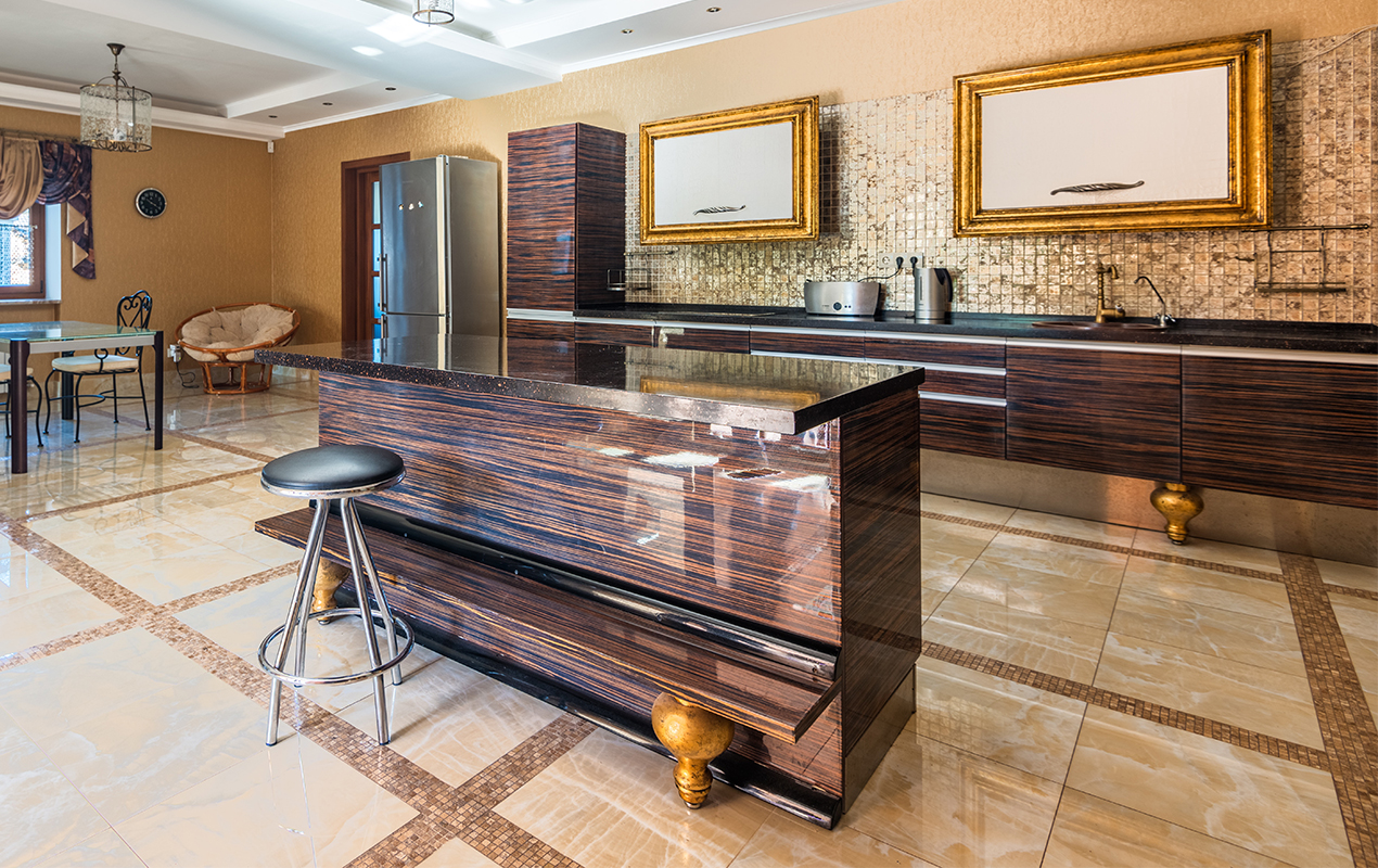 Glossy brown kitchen island by DeCasa Collections