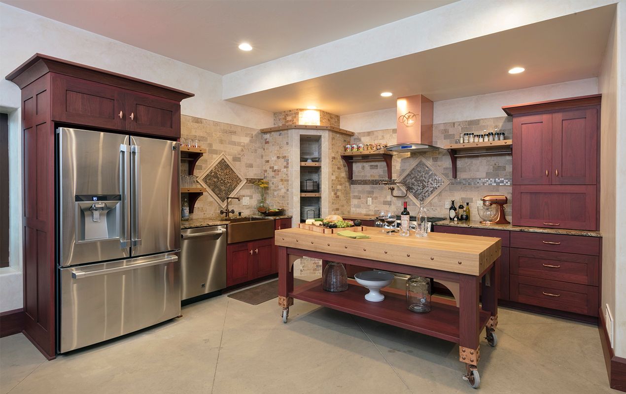 Rustic wood kitchen island by DeCasa Collections