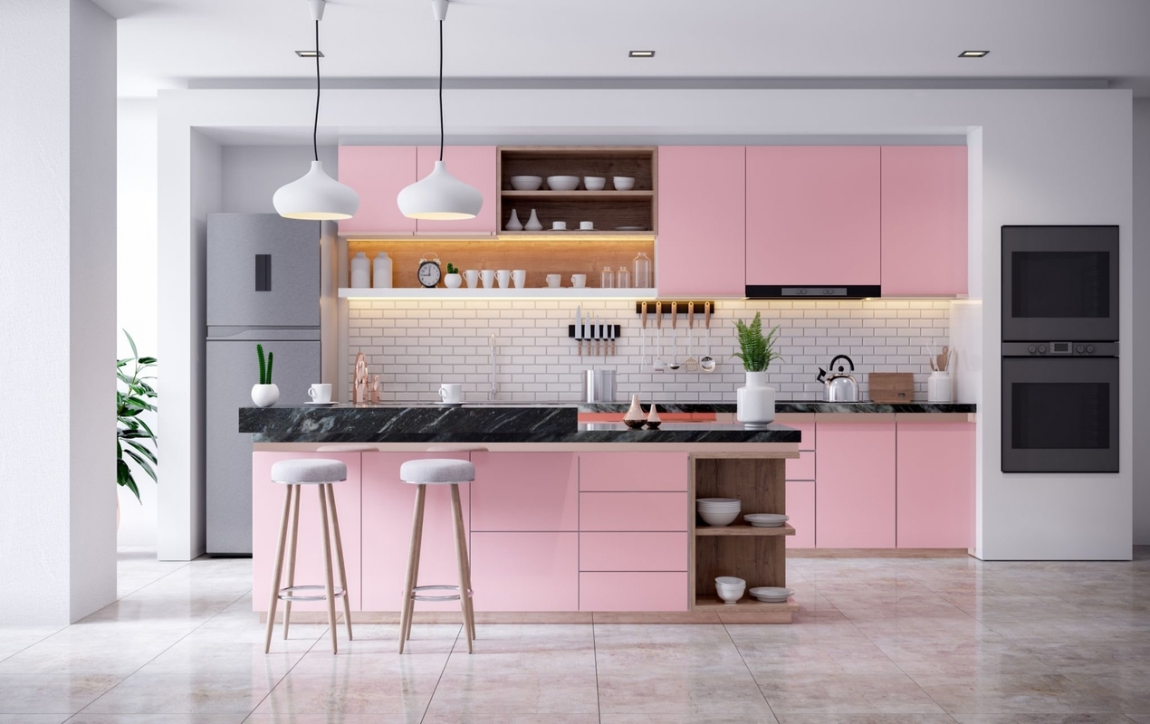 Blush Pink Colorful Kitchen Island