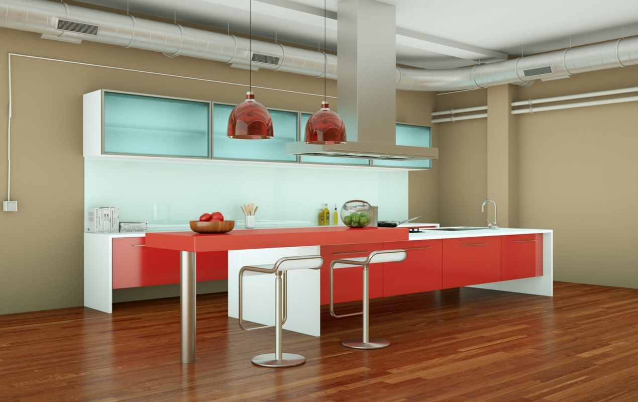Bright Red Colorful Kitchen Island 