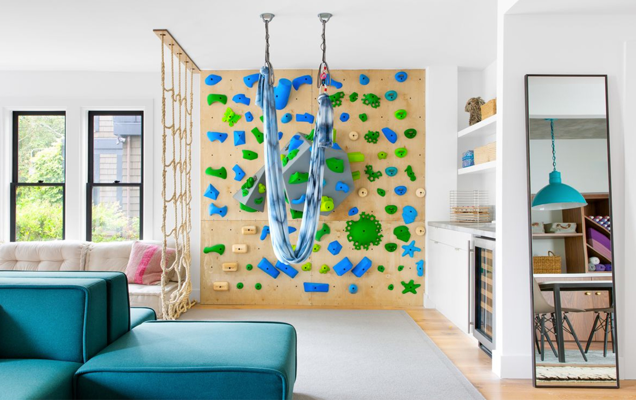 Living room with climbing wall