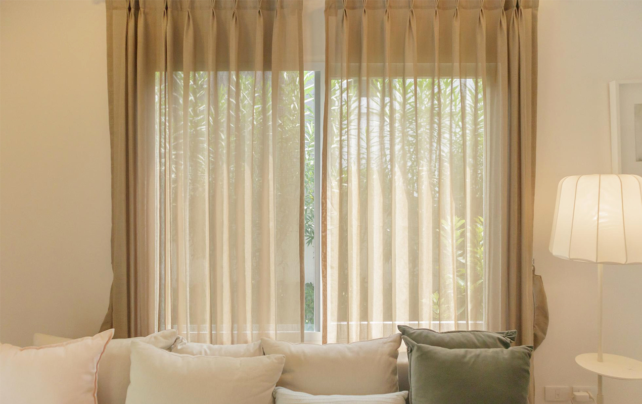 Neutral living room curtains