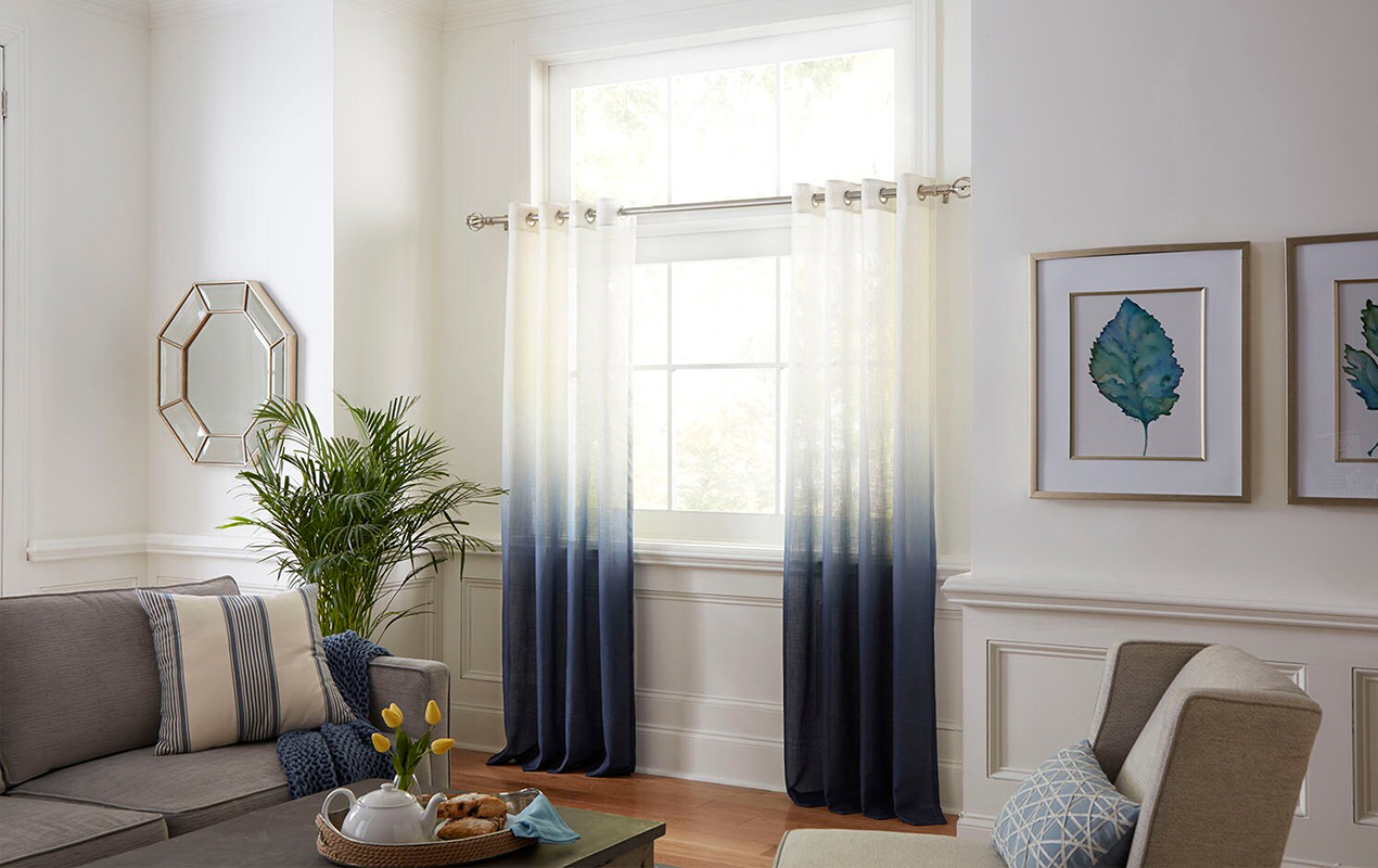 Living room with ombre curtains