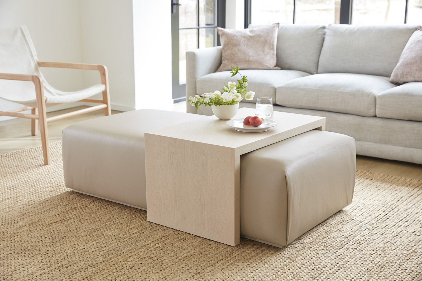 Rectangle Leather Ottoman Coffee Table