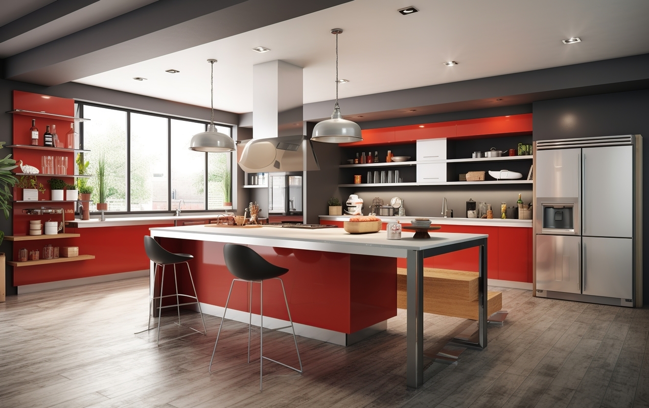 Red- Orange Kitchen Island