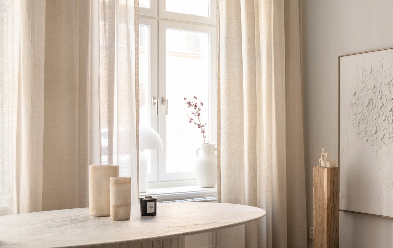 Living room with sheer curtains