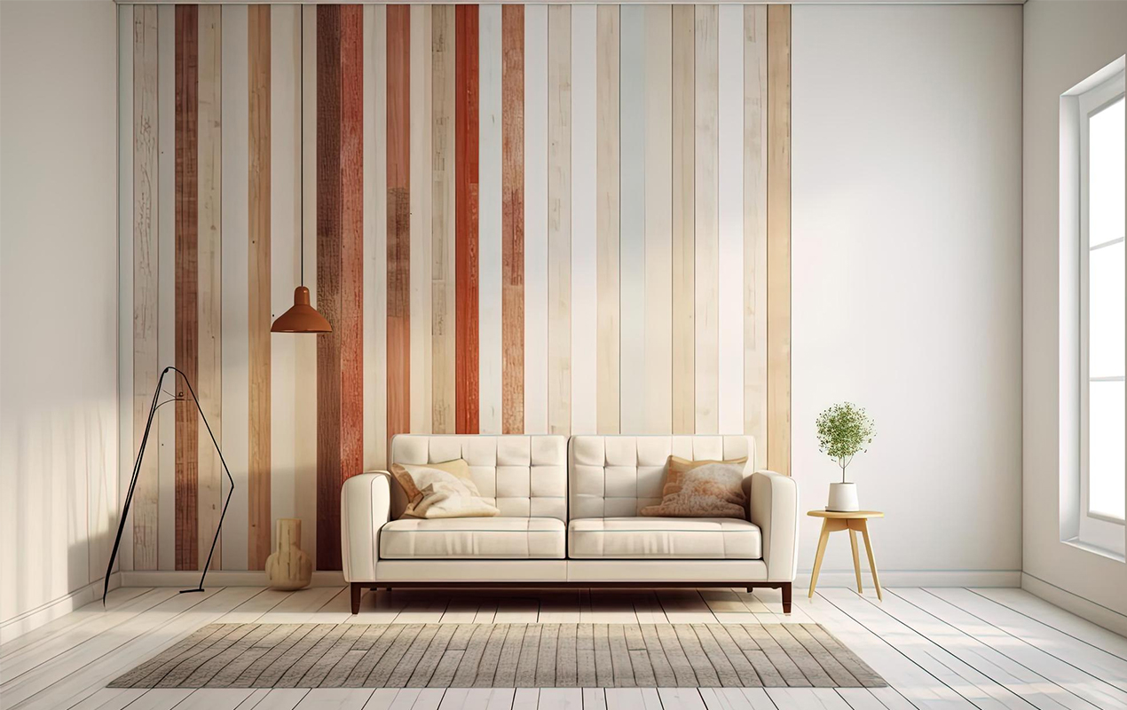 Living room design with stripe accent wall