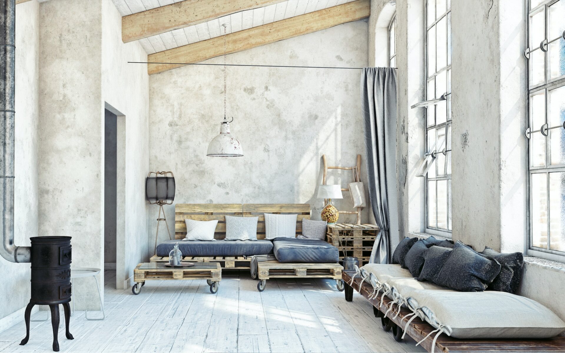 Living room design with wooden pallets