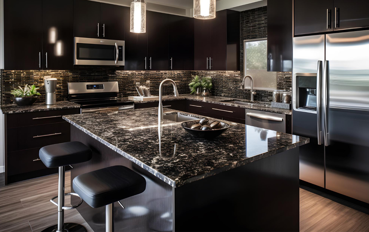 Black granite countertop by DeCasa Collections