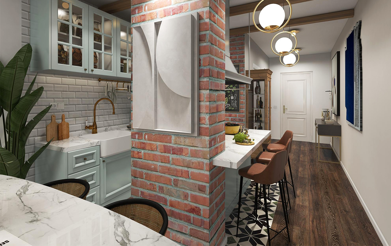 Rustic home interior with brick accents by DeCasa Collections