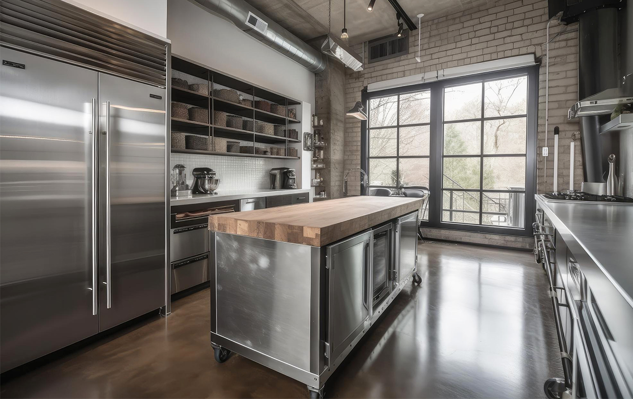 Industrial kitchen with rustic accents