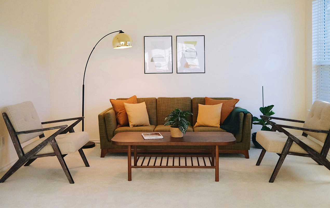 Living room sofa with colorful cushions