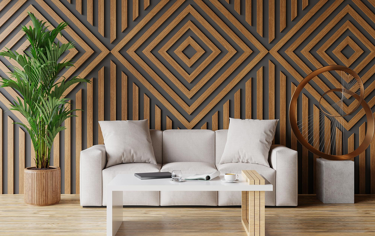 Minimal room decoration with seamless wood wall