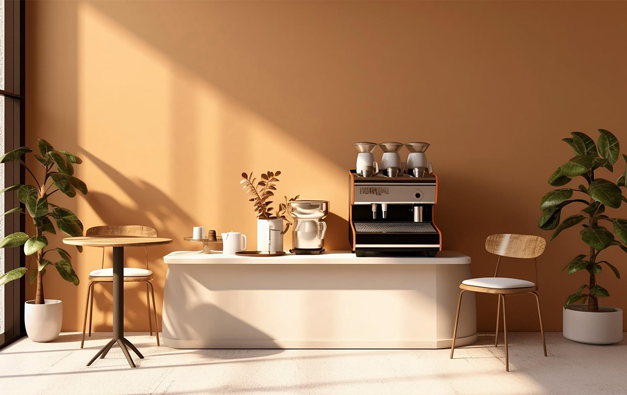 Modern coffee station with square tile counter