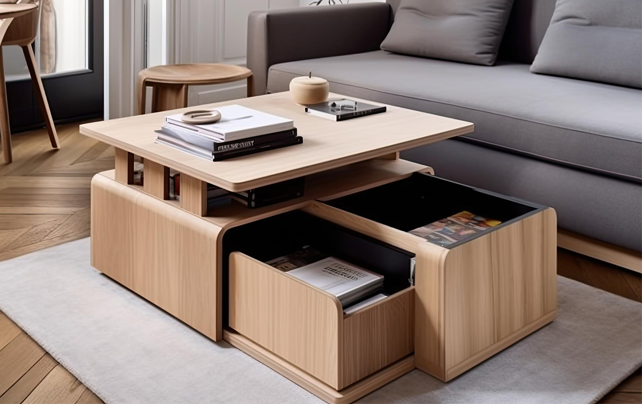 Wooden coffee table with storage compartments