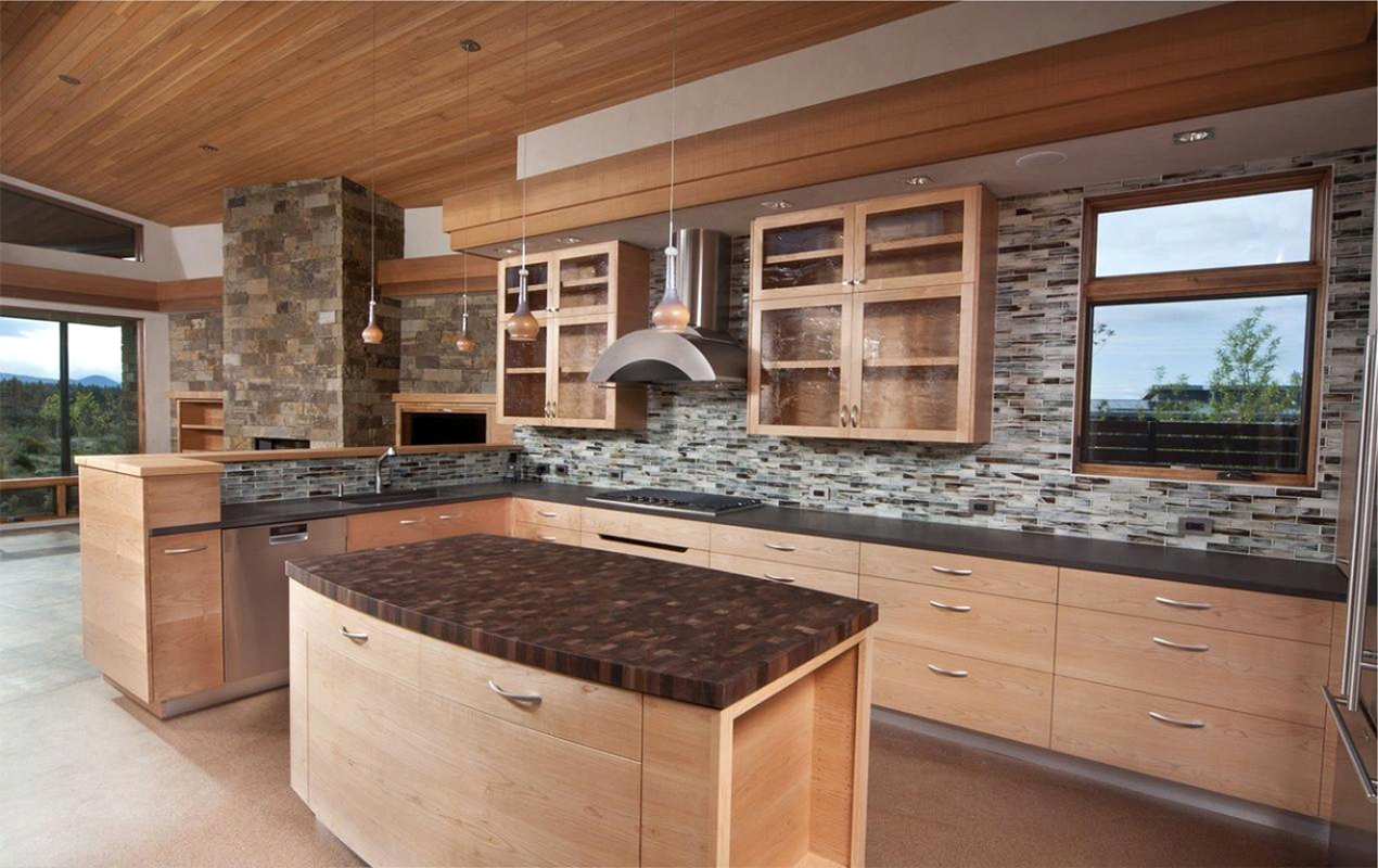Wood interior with stone accents by DeCasa COllections