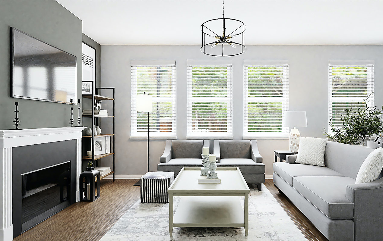 White and gray living room interior