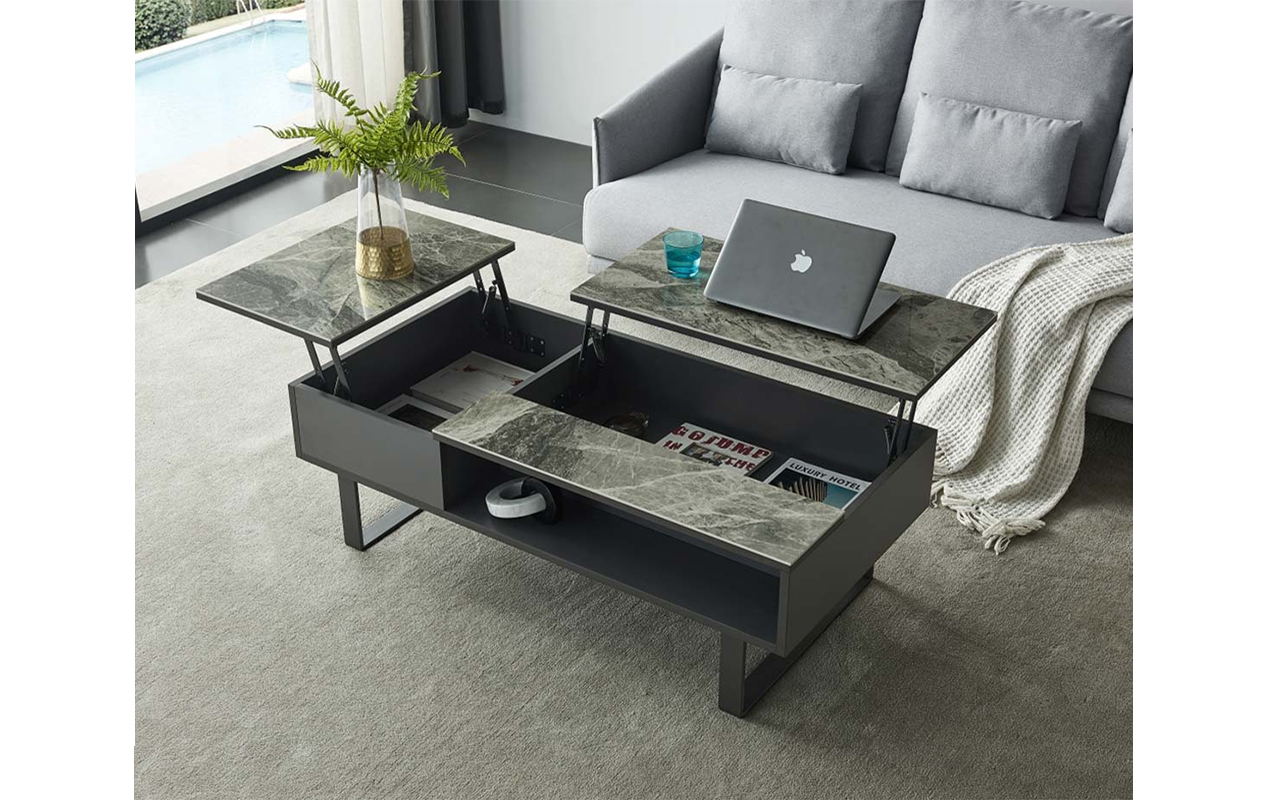 Marble and metal lift top coffee table