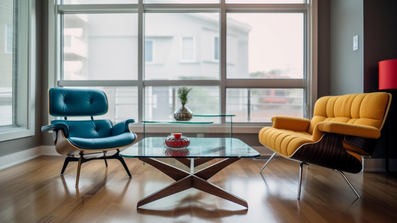Modern living room with glass coffee tables