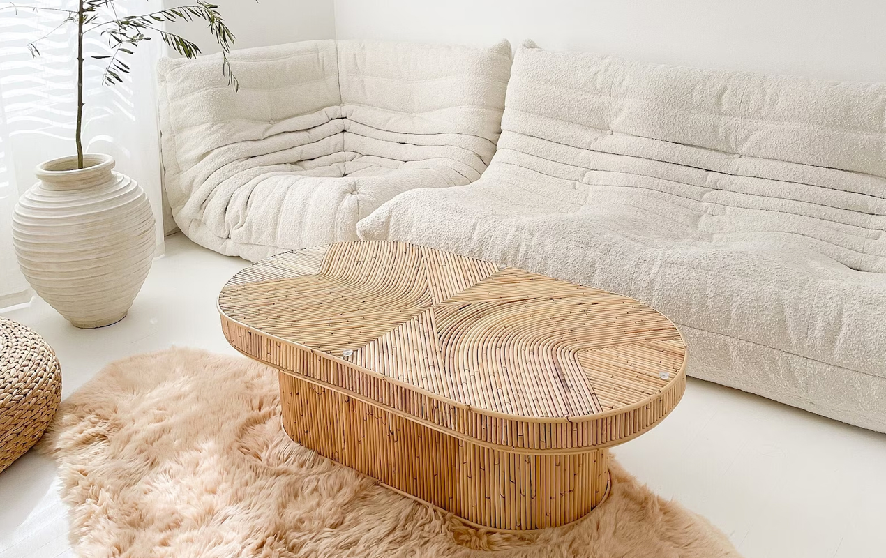 Large oval rattan coffee table