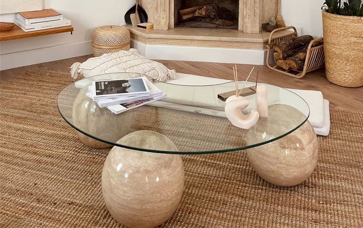 Marble Balls with Glass Coffee Table