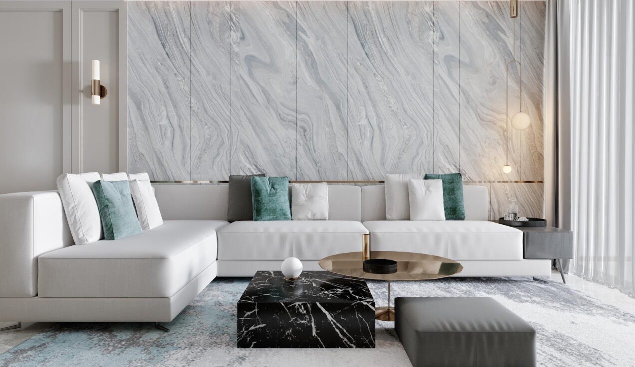 Luxury living room with marbles coffee tables