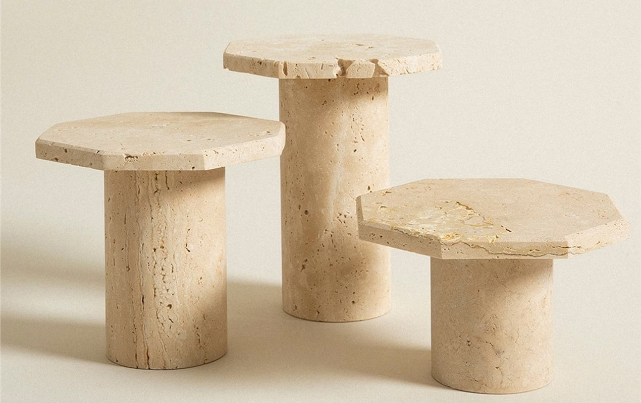 Octagon travertine coffee tables