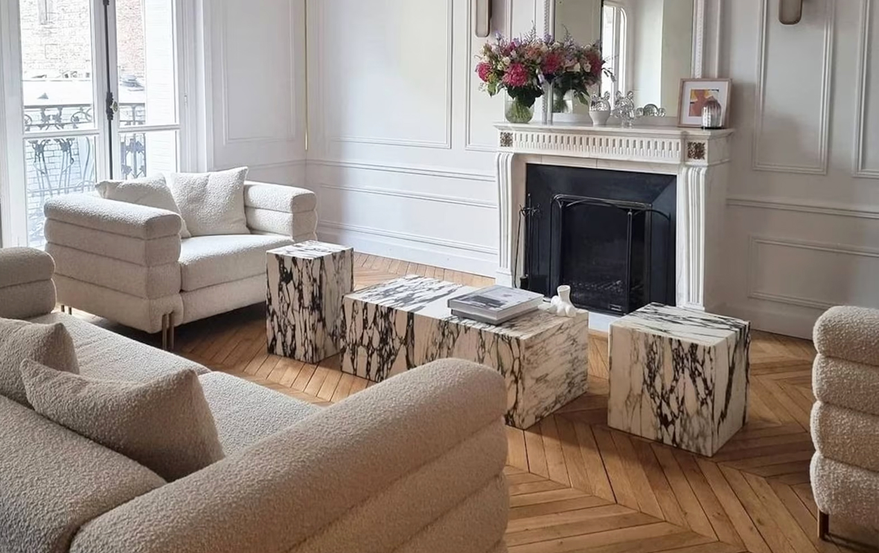 Luxury living room interior with marble table set