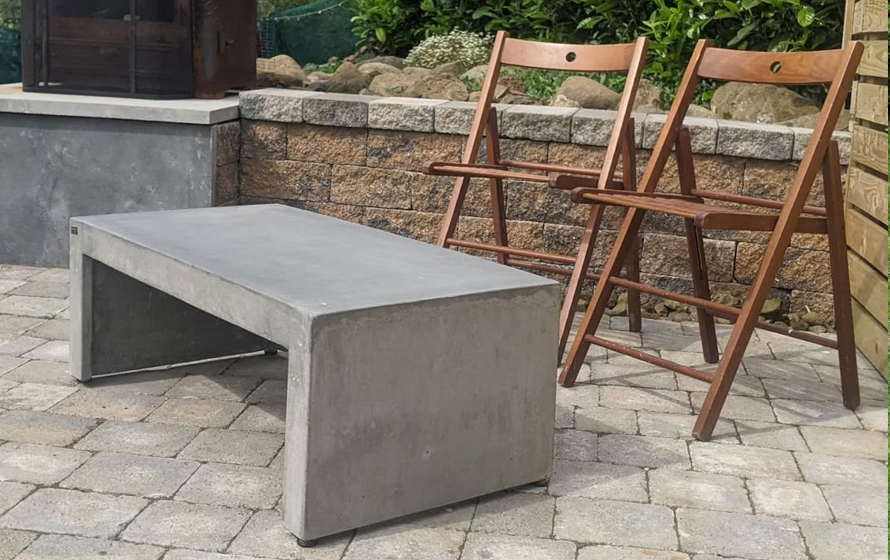 Outdoor patio with concrete coffee table