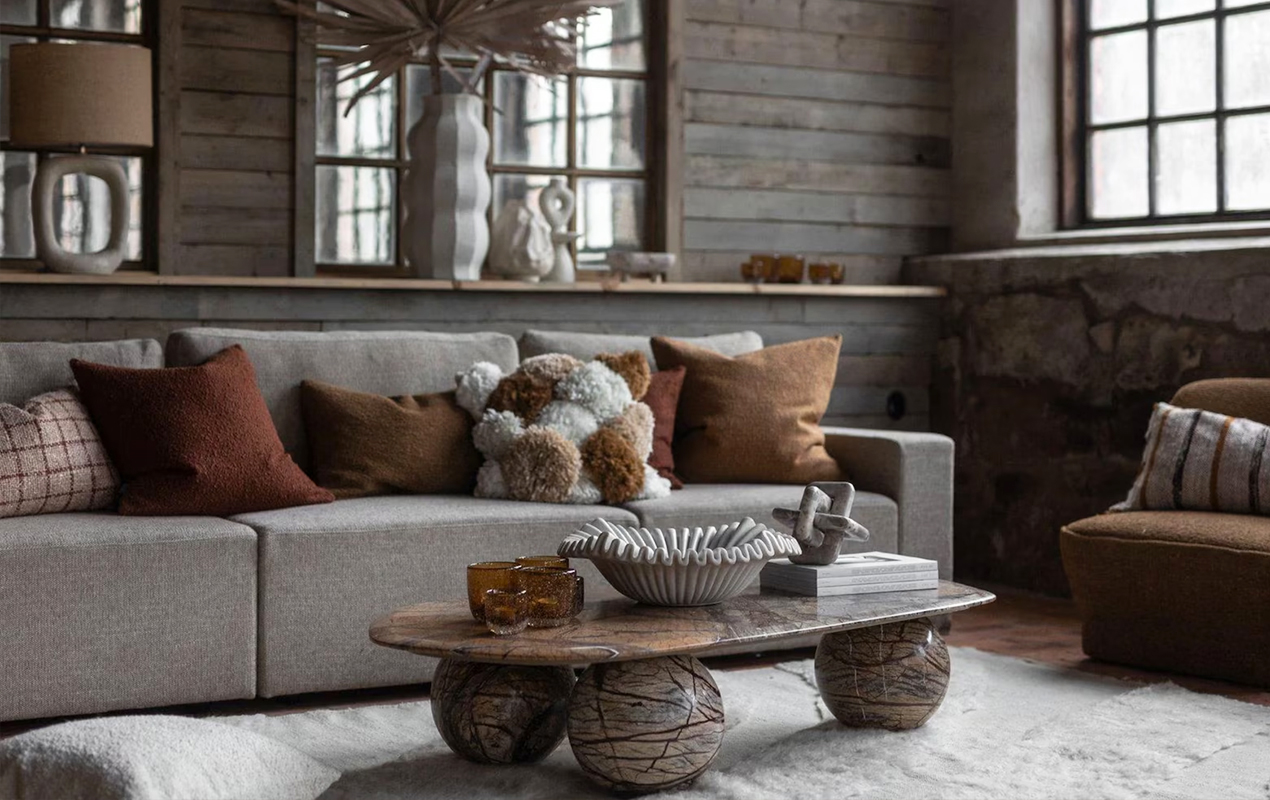 Living room interior with dark accents