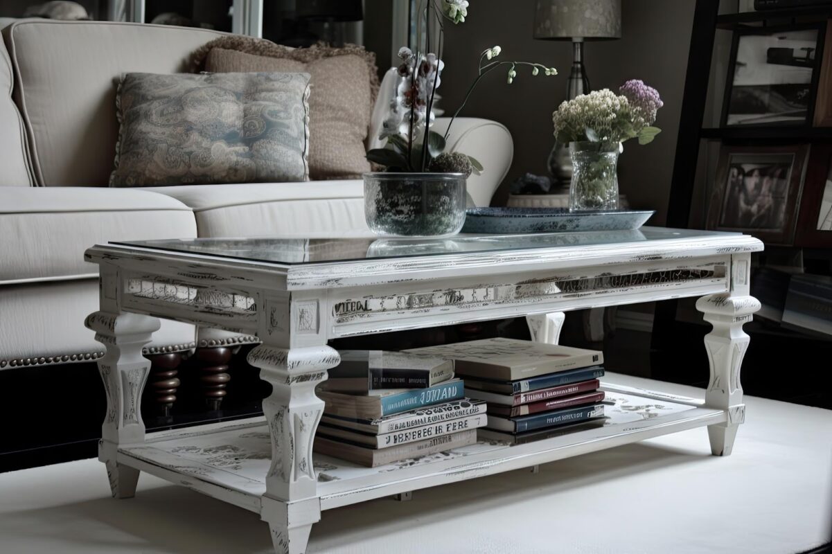 Shabby chic interior with painted furniture