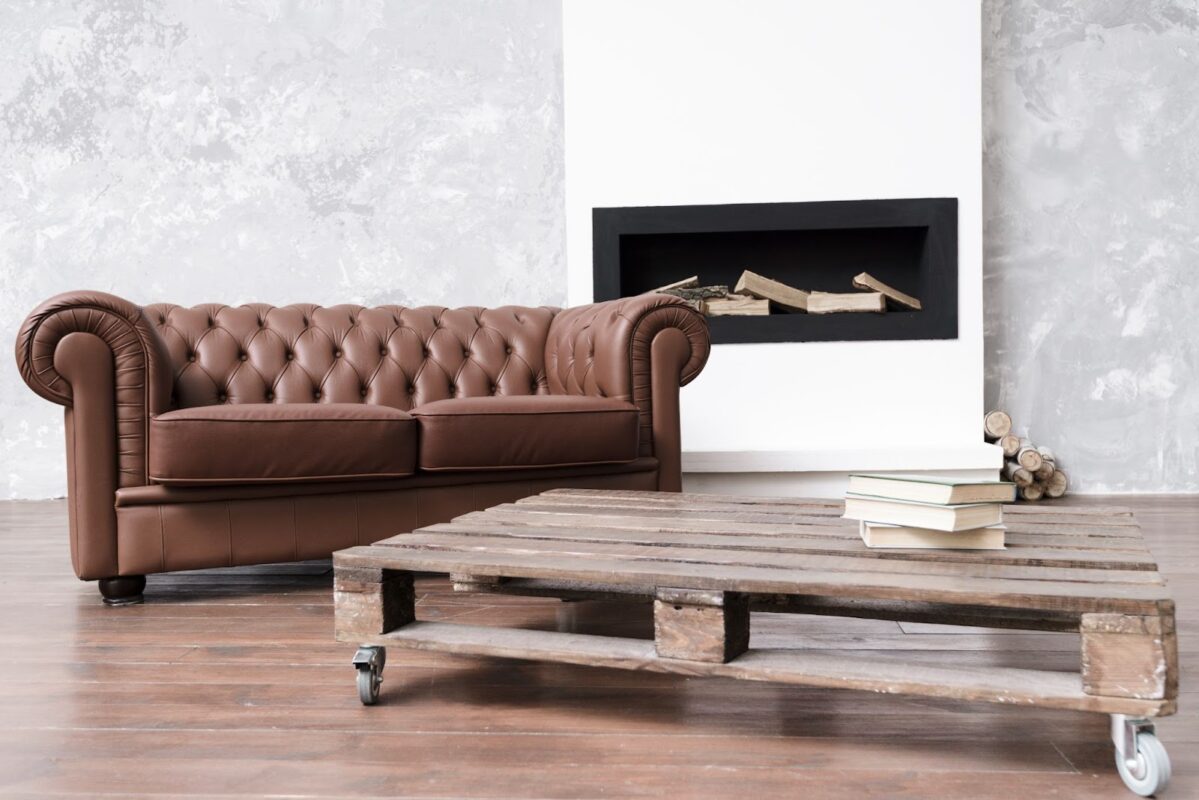 Home living room with reclaimed wood furniture