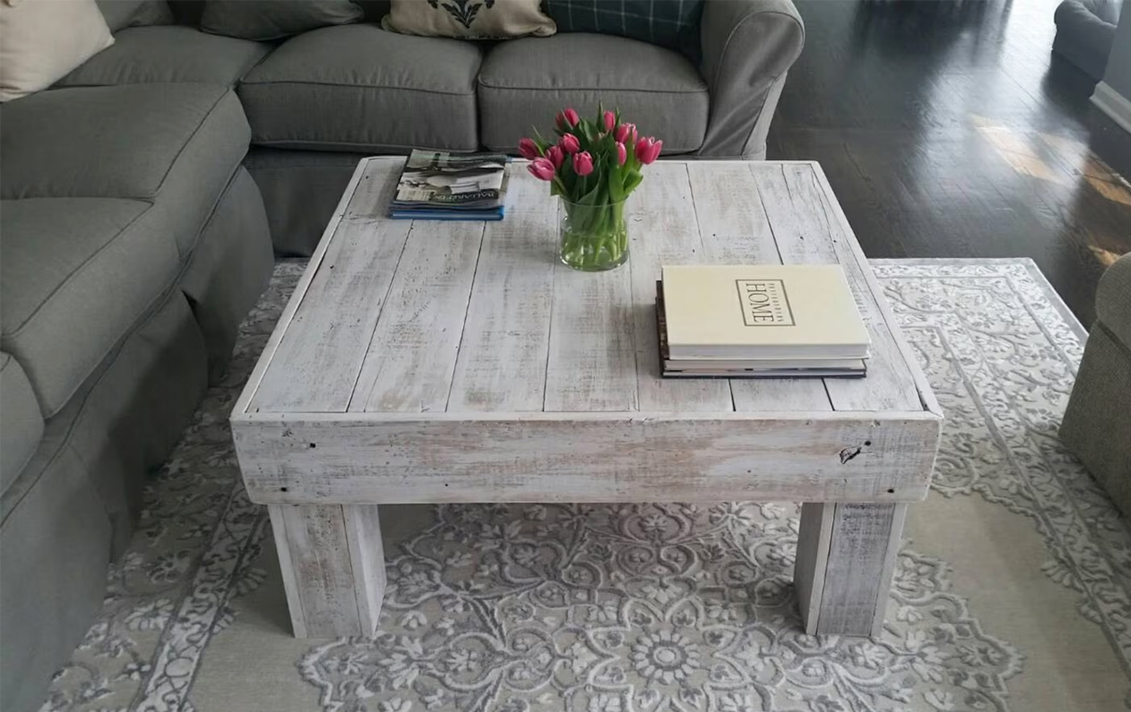Rustic whitewash sales coffee table