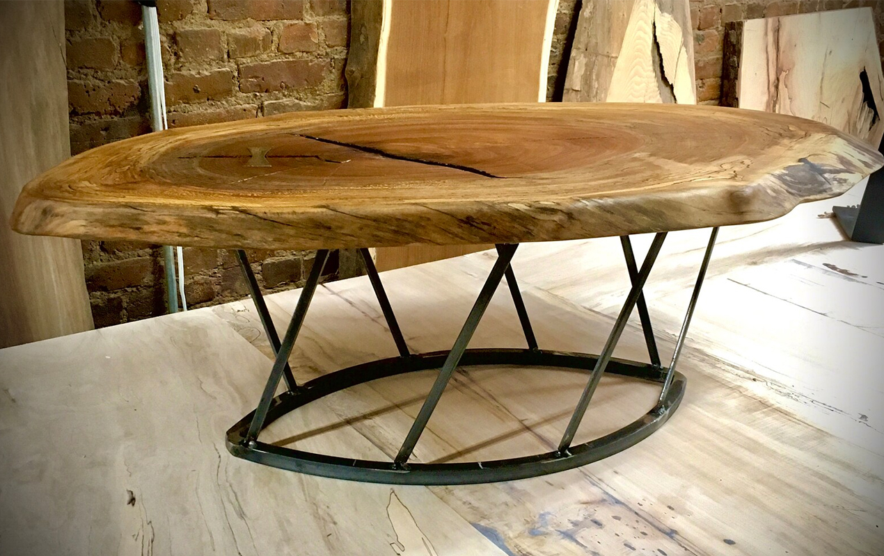 Sycamore wood tabletop metal frame