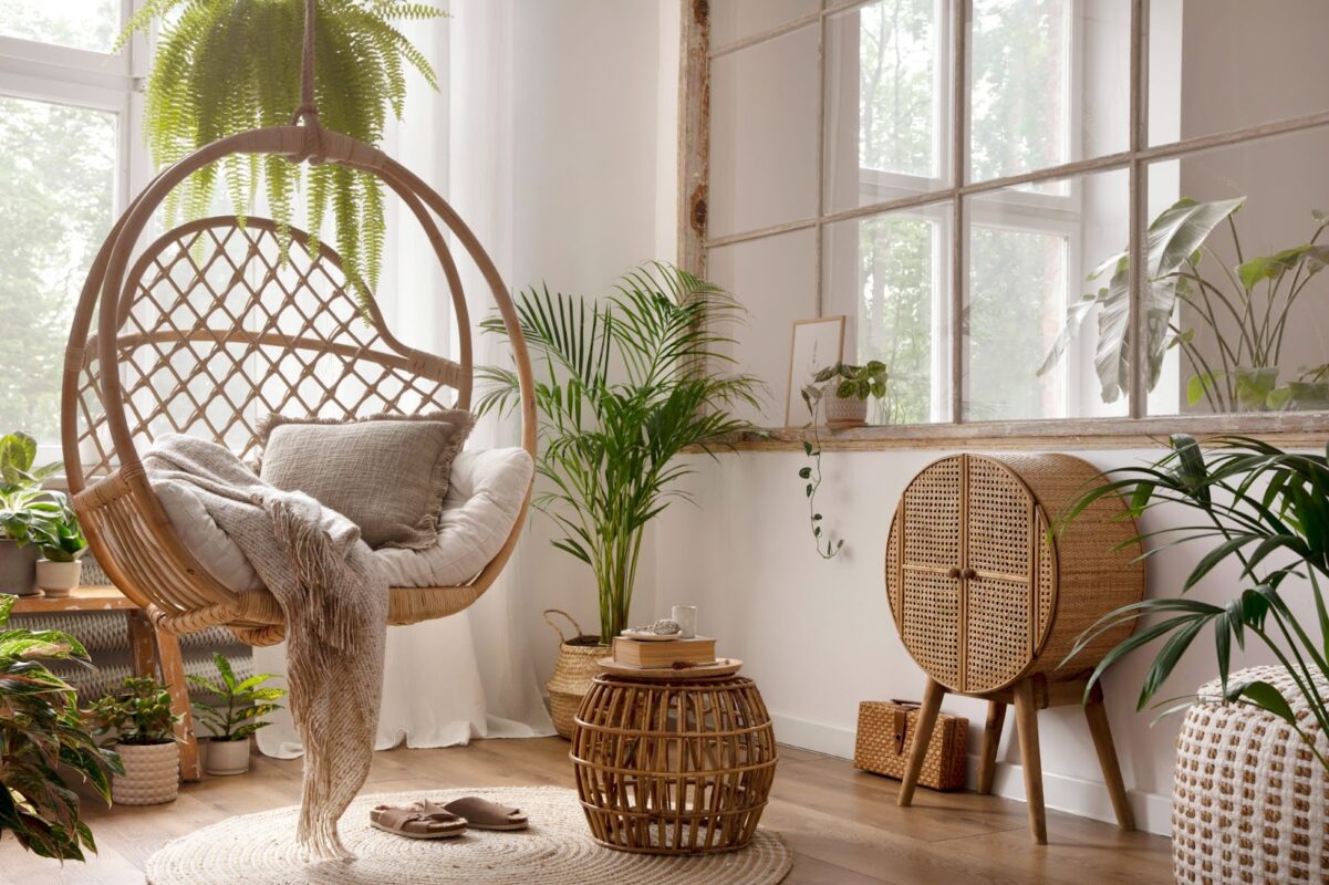 Home interior with rattan futniture