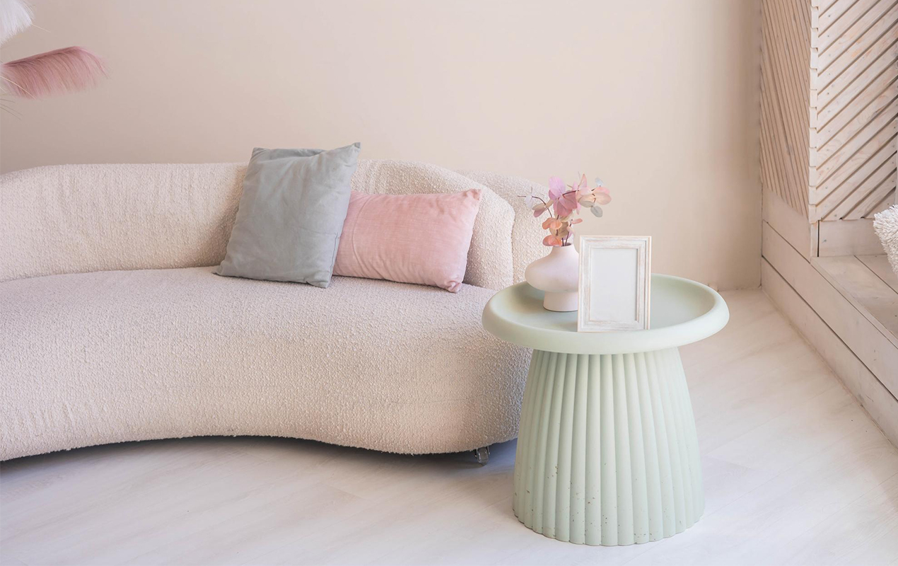 Living room interior with pastel aesthetic