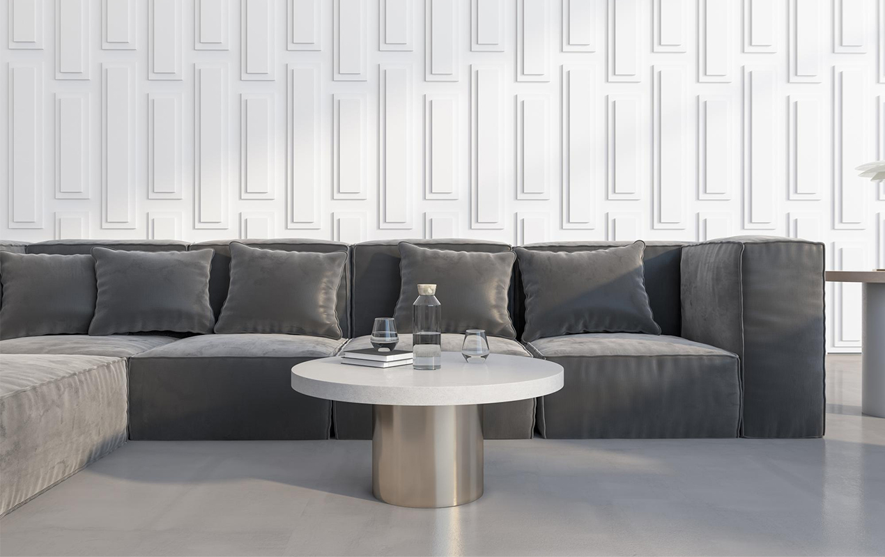 White living room interior pillar style modern coffee tables